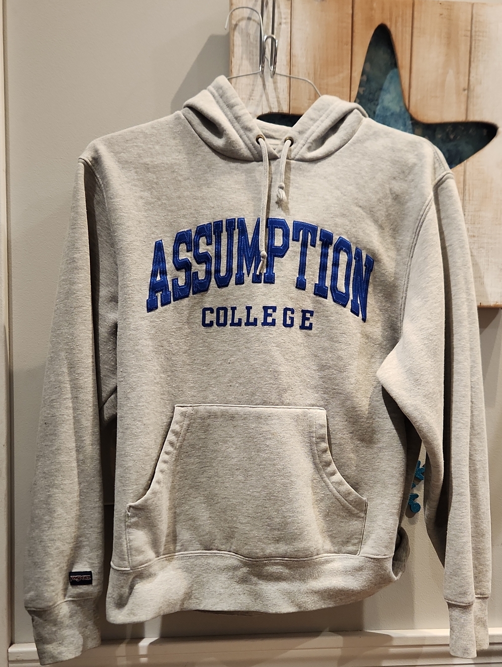 Jansport Light Gray Hoodie with Blue Assumption College Logo